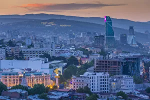 Kavkaz Prints: Georgia, Tbilisi, Narikala Fortress, high angle city skyline