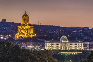 Government Prints: Georgia, Tbilisi, Tsminda Sameba Cathedral and Presidential Palace