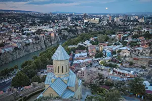 Georgia, Tbilisi, View of Narikala Fortress and St Nicholas church