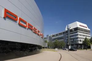 Factory Prints: Germany, Baden-Wurttemberg, Stuttgart-Zuffenhausen, Porsche Car showroom & factory