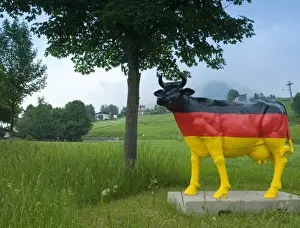 Oberbayern Prints: Germany, Bavaria (Bayern), cow statue painted in German flag