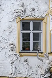 Stucco Prints: Germany, Bavaria, Munich. Ornate stucco or plasterwork adorning the front of a house in the city