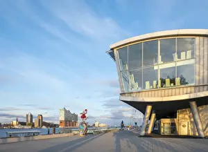 Germany, Hamburg, HafenCity. Stage Theater im Hafen theatre and Elbphilharmonie (Elbe