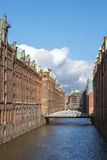 Speicherstadt Prints: Germany, Hamburg. Historic warehouse buildings along the Brooksfleet canal, in