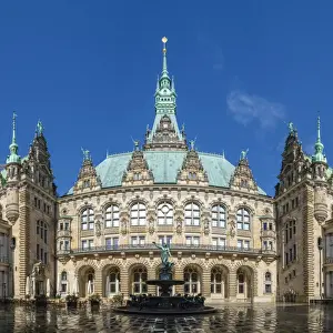 Germany, Hamburg. Rear facade and courtyard of Hamburg Rathaus (City Hall)