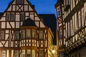 Germany, Hesse, Limburg an der Lahn, traditional half-timbered building, dawn