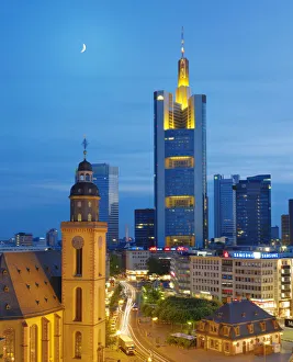 Germany, Hessen, Frankfurt Am Main, City skline with St. Katherines church