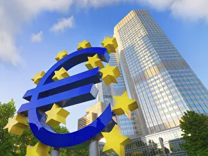 Germany, Hessen, Frankfurt Am Main, Euro Monument at Willy Brandt Platz