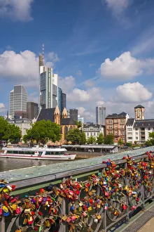 Germany, Hessen, Frankfurt Am Main, Holbeinsteg Bridge, Love Padlocks