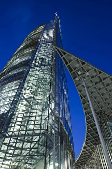 Architecture Collection: Germany, Nordrhein-Westfalen, Bonn, Deutsche Post Tower, dusk