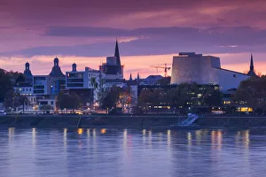 Images Dated 29th July 2015: Germany, Nordrhein-Westfalen, Bonn, Rhein Riverfront and Bonn Opera building, dusk