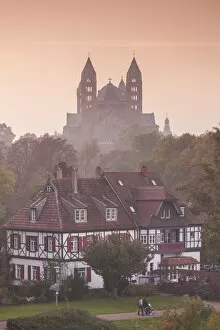 Images Dated 29th July 2015: Germany, Rheinland-Pfalz, Speyer, Dom cathedral, from Rhein River, dusk, fog