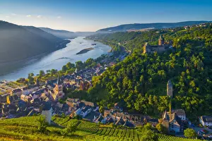 Germany, Rhineland Palatinate, Bacharach and Burg Stahleck (Stahleck Castle), River Rhine