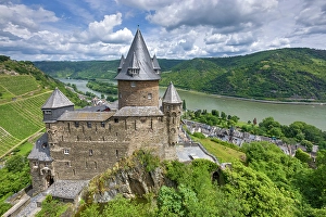 Rhine River Prints: Germany, Rhineland Palatinate, Bacharach village, Strahleck castle, Rhine river