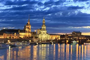 Images Dated 8th August 2011: Germany, Saxony, Dresden, Elbe River and Old town skyline