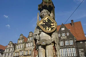 Images Dated 9th September 2008: Germany, State of Bremen, Bremen, Marktplatz, Statue of Roland
