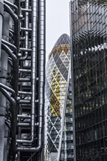 The Gherkin building, Lloyds building and Willis building, London, England The Gherkin building, Lloyds building and Willis building, London, England