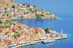Gialos harbour, high angle view, Symi Island, Dodecanese Islands, Greece