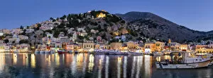 Images Dated 20th September 2021: Gialos Harbour at Night, Symi Island, Dodecanese Islands, Greece