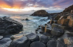 Columns Prints: Giants Causeway at sunset, Ulster, Bushmills, County Atrim, Northern Ireland, UK