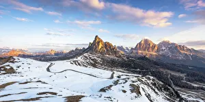 Pass Prints: Giau pass at sunrise in winter season. Europe, Italy, Veneto, Belluno province