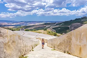 Gibellina, Trapani district, Sicily. A woman visiting the land art monument known as