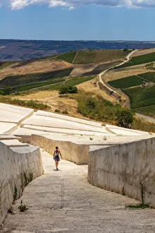 Gibellina, Trapani district, Sicily. A woman visiting the land art monument known as