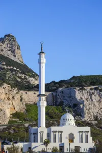 The Rock Prints: Gibraltar, Europa Point, Mosque of the Two custodians infront of the Rock of Gibraltar