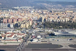 Airport Runway Gallery: Gibraltar, View of Gibraltar airport and Gibraltar and Spain border