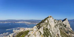 Gibraltar, View of Gibraltar rock, Gibraltar and in distance La Linea, Spain