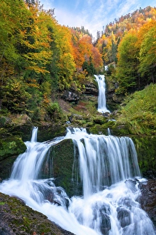 Waters Prints: Giessbach waterfall in autumn. Iseltwald, Lake Brienz, Bernese Oberland, Switzerland