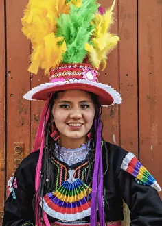 Peru Prints: Girl in traditional clothing, Fiesta de la Virgen de la Candelaria, Puno, Peru