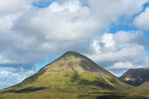 Glamaig mountain peak against cloudy sky, near Sligachan, Isle of Skye, Scottish Highlands, Scotland, UK