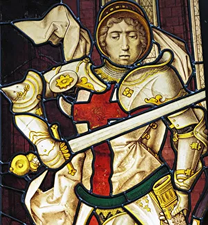 Belgium Prints: Glass painting with St. George (1500s), Church of Our Lady, Bruges, Belgium