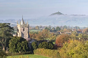 Images Dated 6th January 2015: Glastonbury Tor and West Pennard Church on a misty autumn morning, Somerset, England