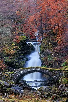 Kinross Prints: Glen Lyon waterfall and bridge, Perth and Kinross, Perthshire, Scotland