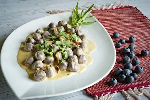 Plate Prints: Gnocchetti typical pasta with blueberries, Italy