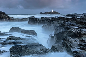 Godrevy Island Prints: Godrevy Lightrhouse and Godrevy Island, near Hayle, North Cornwall, England