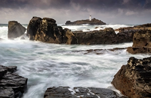 Godrevy Island Prints: Godrevy Lightrhouse and Godrevy Island, near Hayle, North Cornwall, England