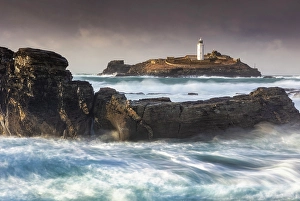 Godrevy Island Prints: Godrevy Lightrhouse and Godrevy Island, near Hayle, North Cornwall, England