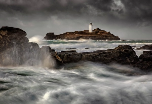Godrevy Island Prints: Godrevy Lightrhouse and Godrevy Island, near Hayle, North Cornwall, England