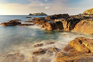 Godrevy Island Prints: Godrevy Lightrhouse and Godrevy Island, near Hayle, North Cornwall, England