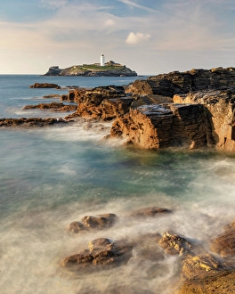 Godrevy Island Prints: Godrevy Lightrhouse and Godrevy Island, near Hayle, North Cornwall, England