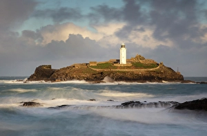 Godrevy Lightrhouse and Godrevy Island, near Hayle, North Cornwall, England