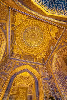 Silk Route Collection: Gold gild in the interior mosque dome of Tilla Kari, Tilya Kori, madrasah