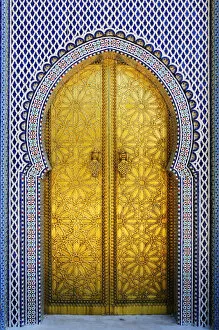Royal Palace Collection: Gold and tile work of the royal palace door in Fes. Morocco