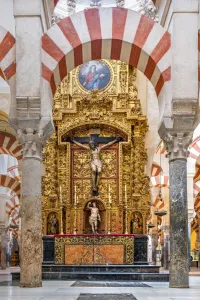 Virgin Mary Prints: Golden altar with crucifixion of Jesus in the original section of the mosque building