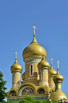 The golden domes of St. Nicholas Orthodox Church. Bucharest, Romania