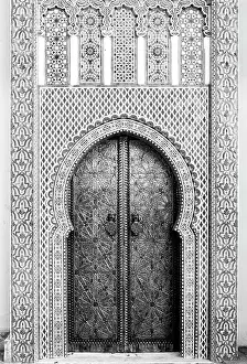 B And W Prints: One of the golden doors of the Royal Palace, Fes, Morocco