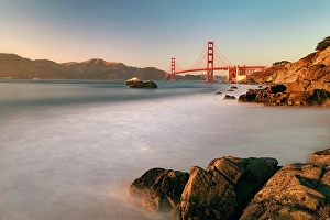 Califormia Prints: Golden Gate Bridge from Baker Beach at sunset, San Francisco, California, USA